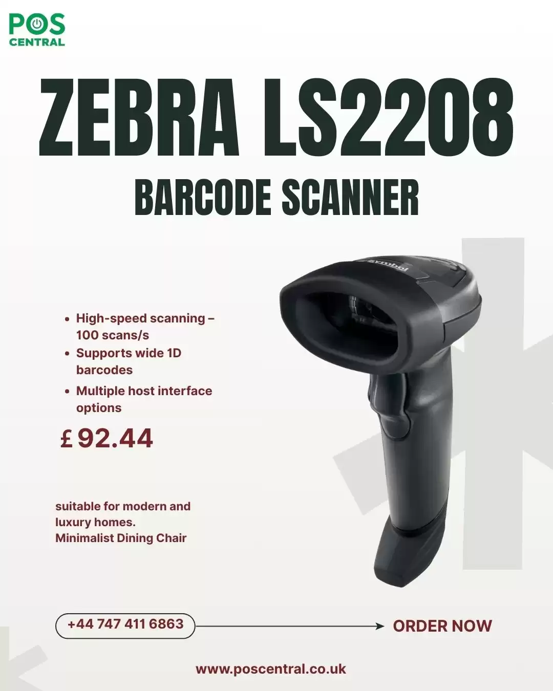 Zebra LS2208 Barcode Scanner for UK POS Systems