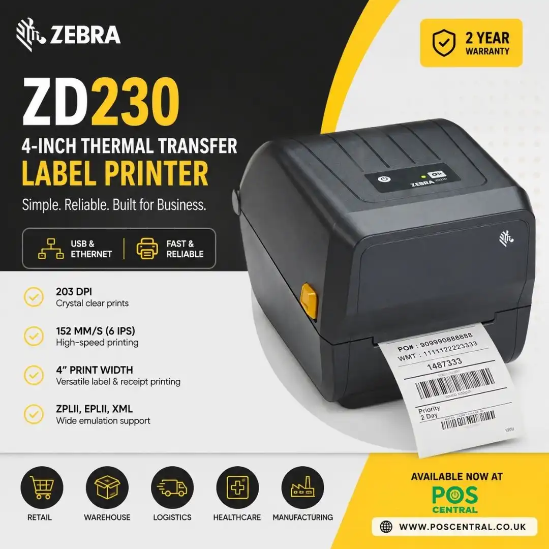 Zebra ZD230 Thermal Transfer Label Printer USB & Ethernet