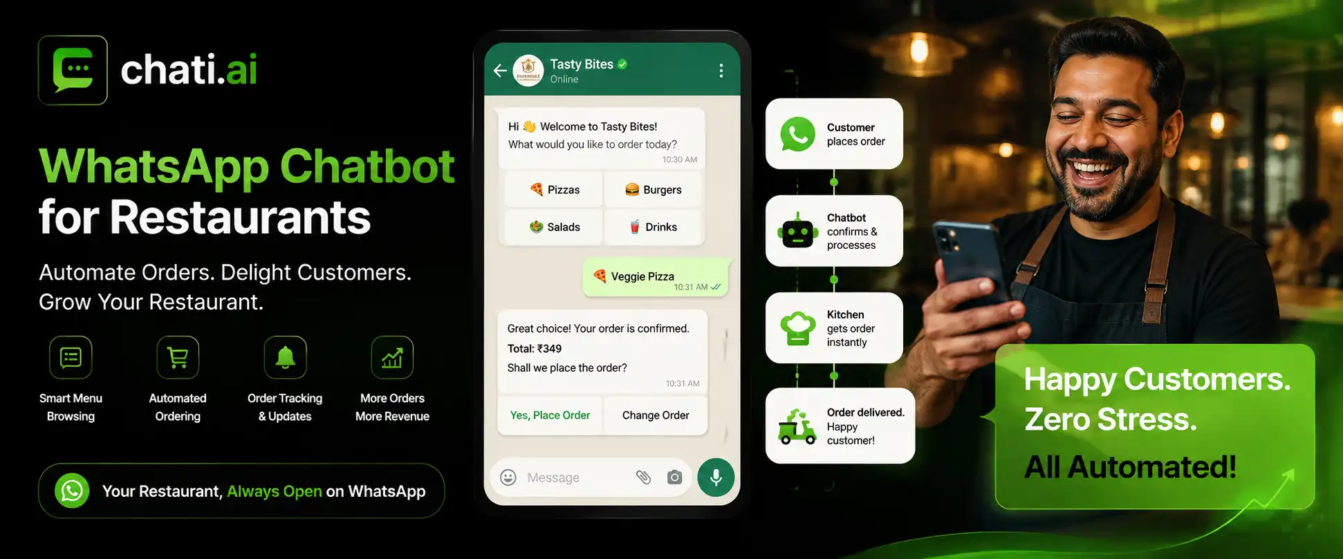 WhatsApp Chatbot for Restaurants BY Chati