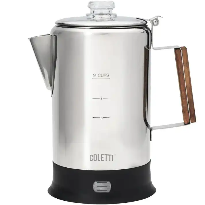 COLETTI Bozeman Electric Percolator - 9-Cup Stainless Steel Coffee Maker, Bold Flavor Without the Stovetop