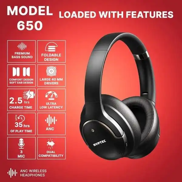 Kyptec LifeStyle® 650 Active Noise Cancelling Headphones for Deep Sound, Calls & Everyday Entertainment