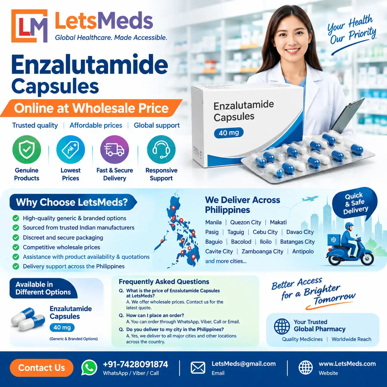 What is the price of Enzalutamide Capsules at LetsMeds in Manila Philippines
