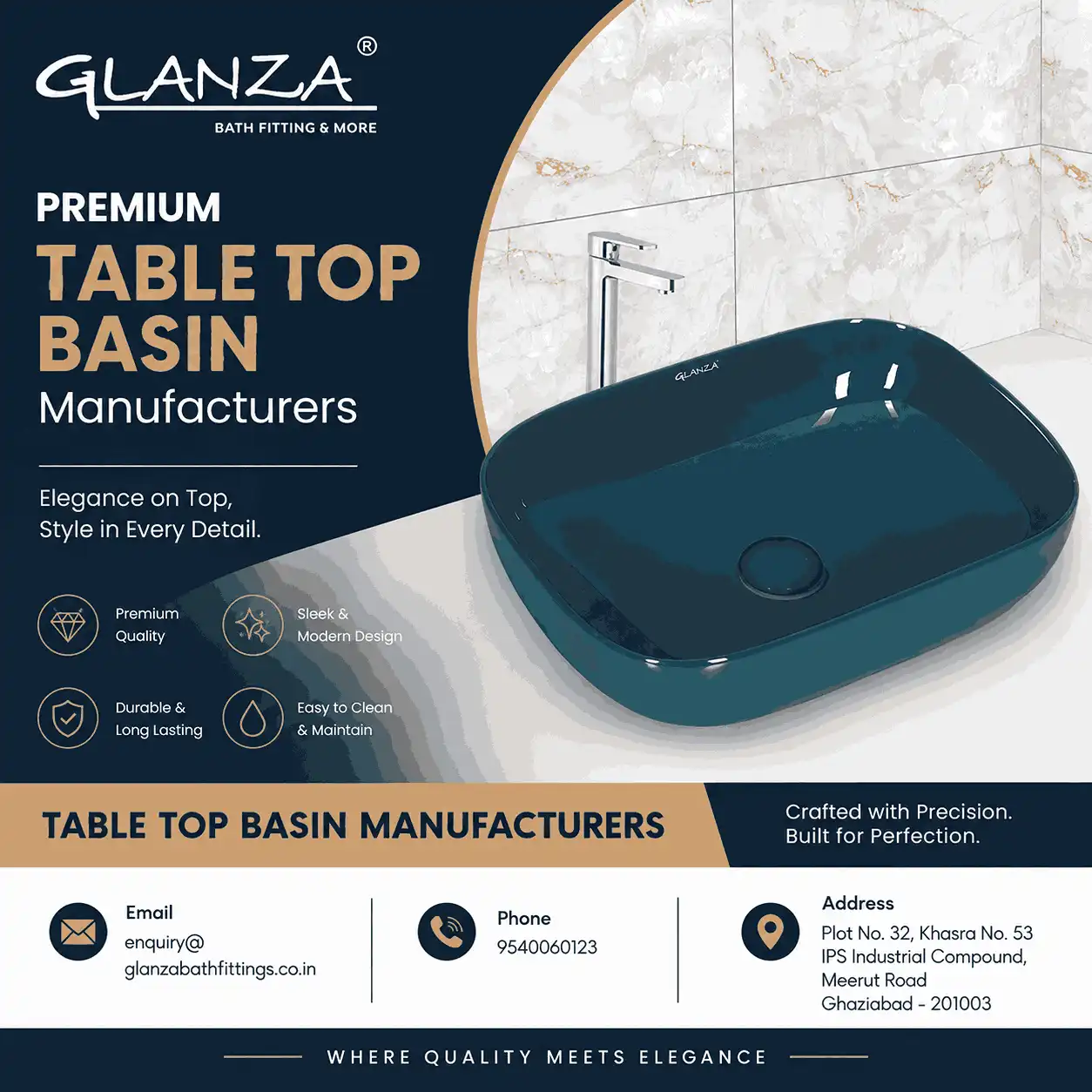 Table Top Basin Manufacturers - Glanza Bath Fittings